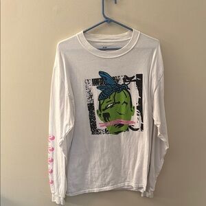 Green and White Graphic Long Sleeve Tee